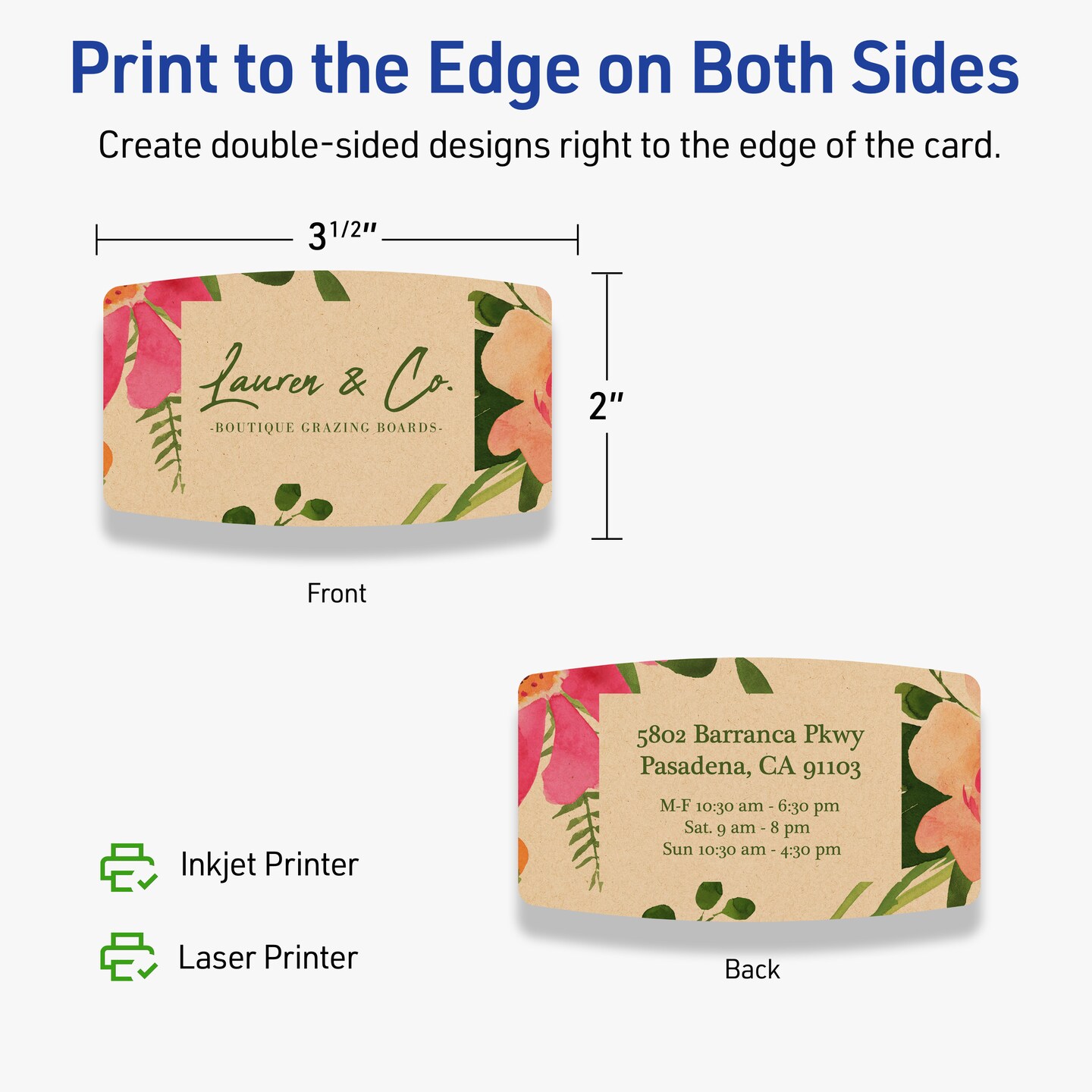 Avery Printable Arched Rectangle Business Cards, Sure Feed Technology, 2" x 3-1/2", Matte Kraft Brown Cardstock, Print-to-The-Edge, Laser/Inkjet Printable, 80 Total