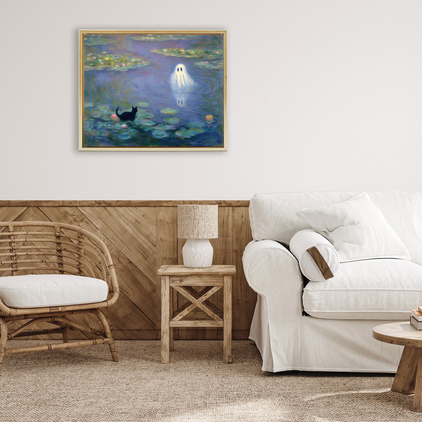 Stupell Industries Water Lilies with Ghost & Kitty Floating Frame, design by Arlington Prints