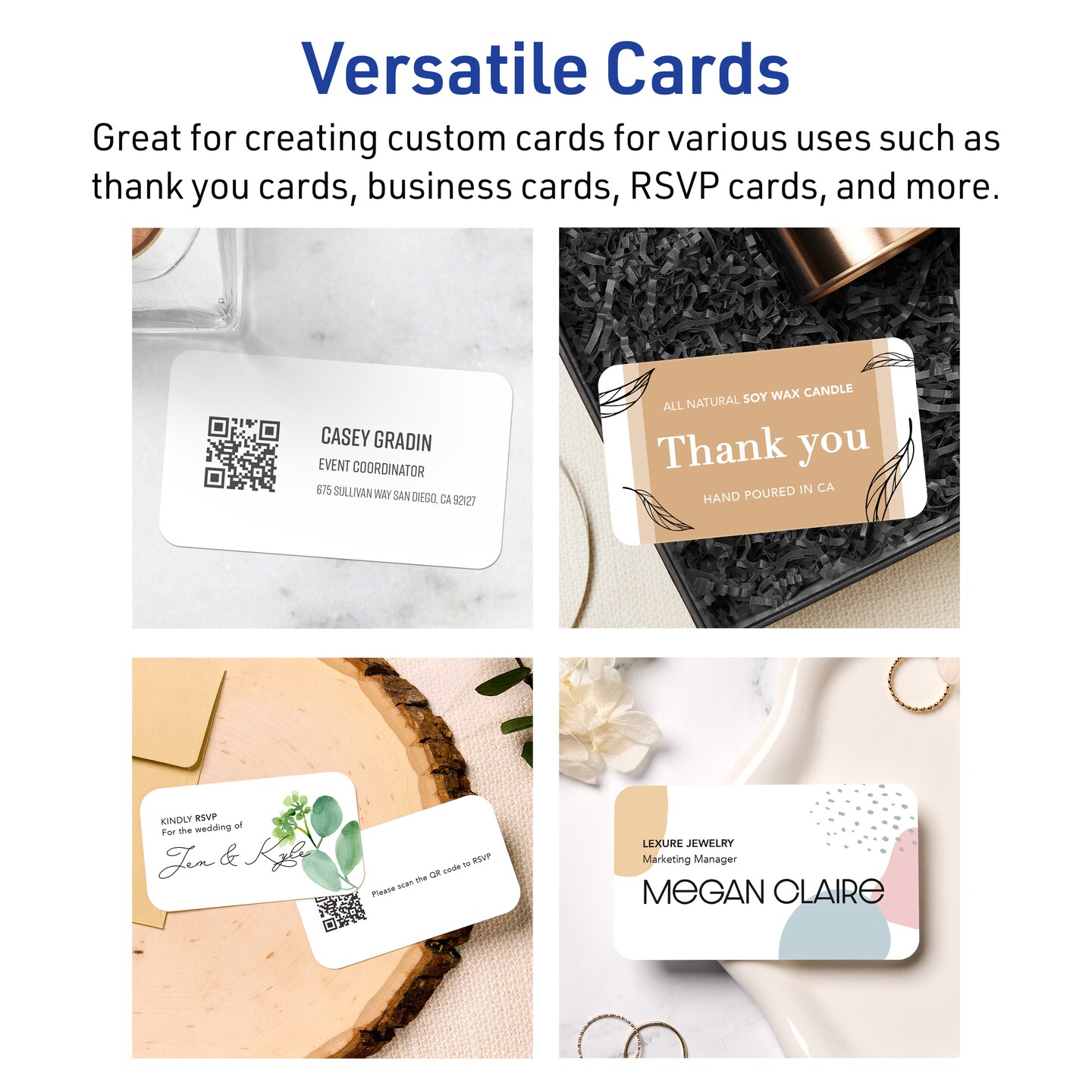 2" x 3-1/2" Rectangle Rounded Corners, Matte White Business Cards