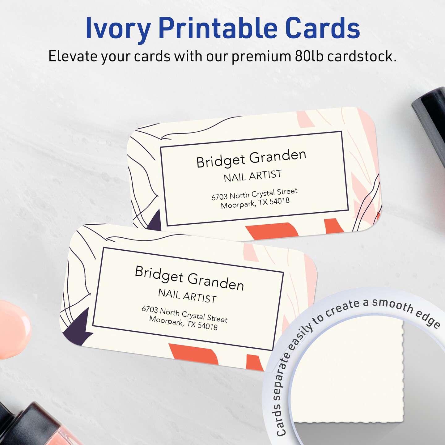 1-3/4" x 3-1/2" Rectangle Rounded Corners, Matte Ivory Business Cards