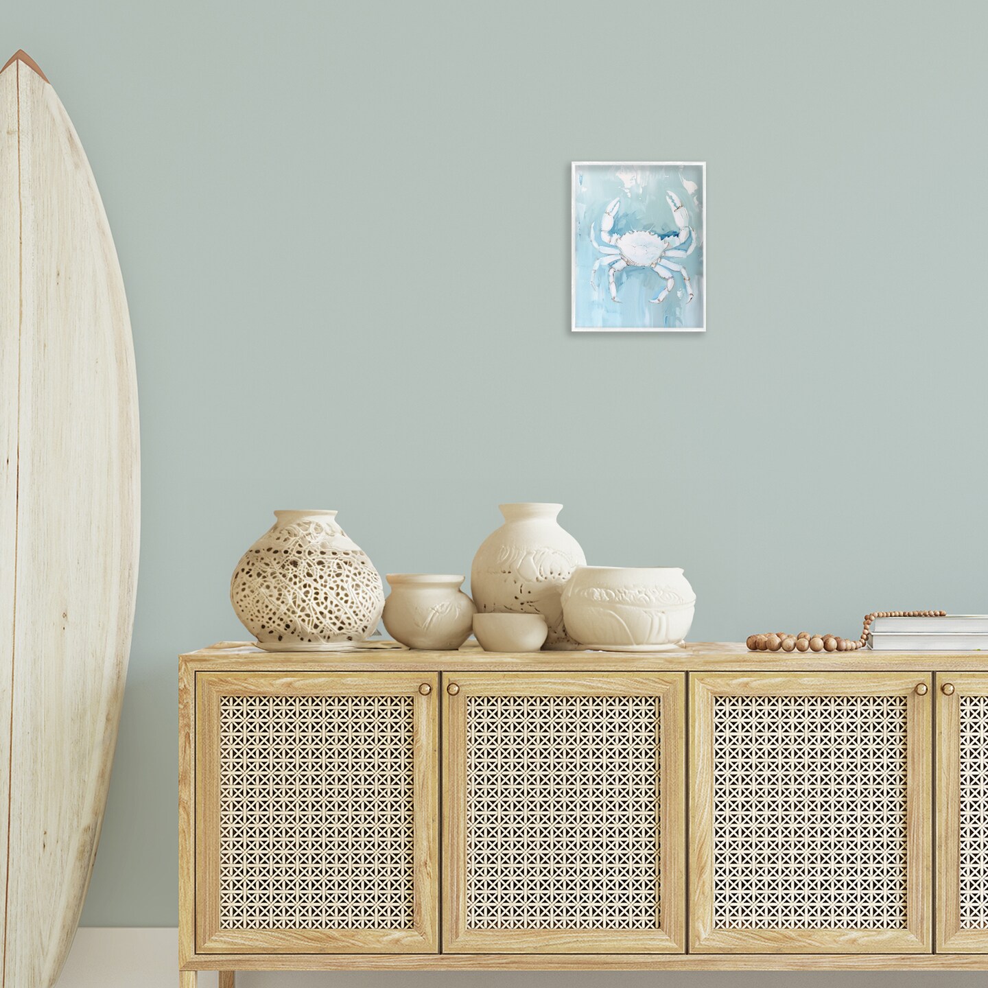 Stupell Industries White Coastal Crab Framed Giclee Wall Art Design by Arlington Prints