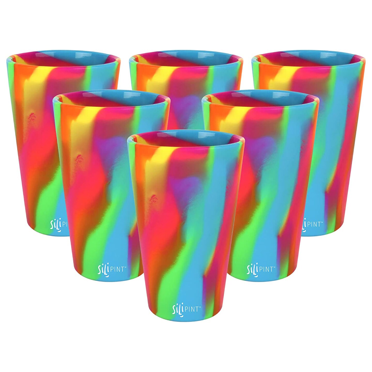 Silipint: Silicone Pint Glasses: 6 Pack Hippie Hops - 16oz Unbreakable Cups, Flexible, Hot/Cold, Non-Slip Easy Grip