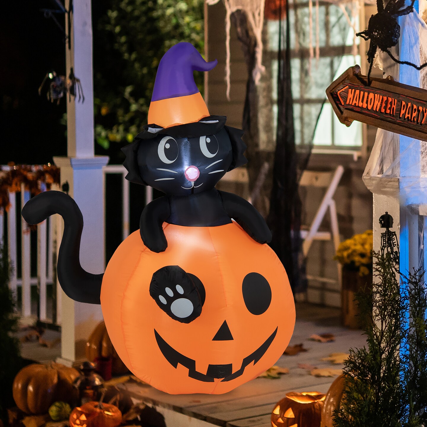 Costway 5 FT Tall Halloween Inflatable D&#xE9;cor Black Cat Sitting in Pumpkin w/ LED Lights