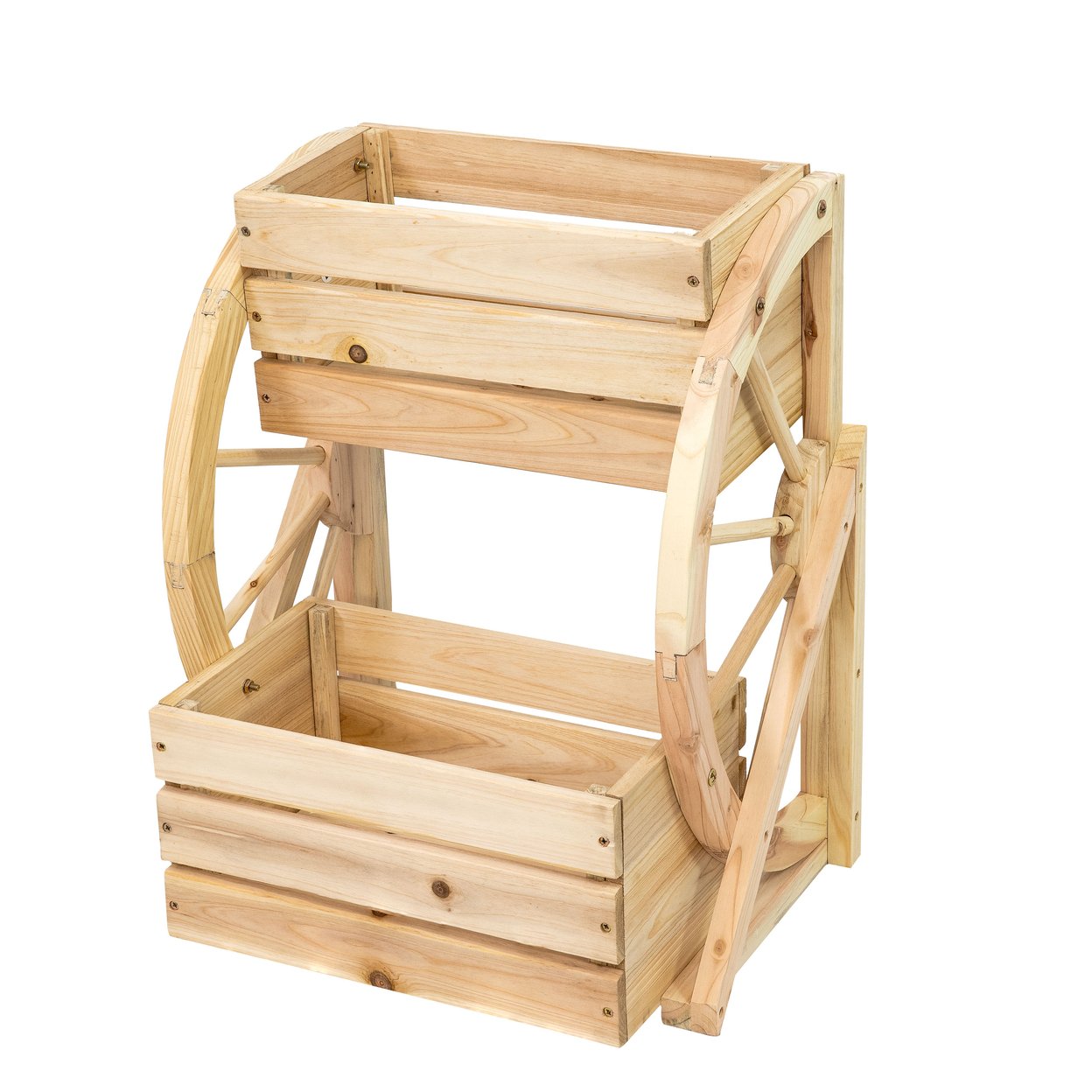 Sunnydaze 2-Tier Fir Wood Wagon Wheel Planter - Natural