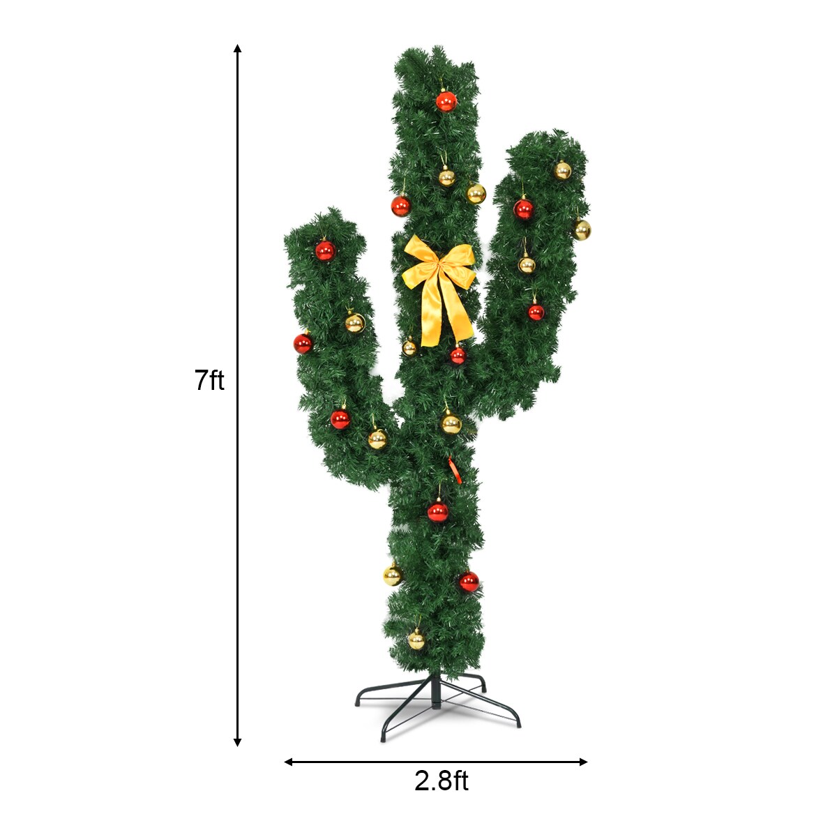 Costway 7Ft Pre-Lit Cactus Christmas Tree LED Lights Ball Ornaments