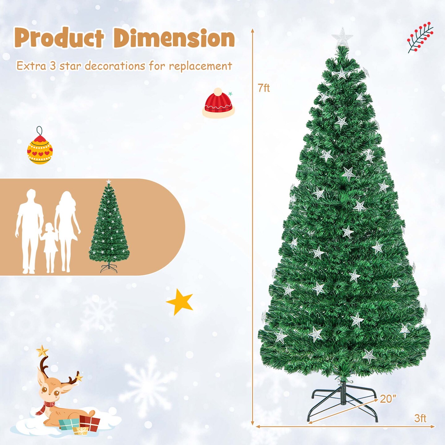 Costway 4/5/6/7 FT Pre-Lit Artificial Xmas Tree with 135/180/230/280 Branch Tips &15/21/30/40 Warm White Star Lights