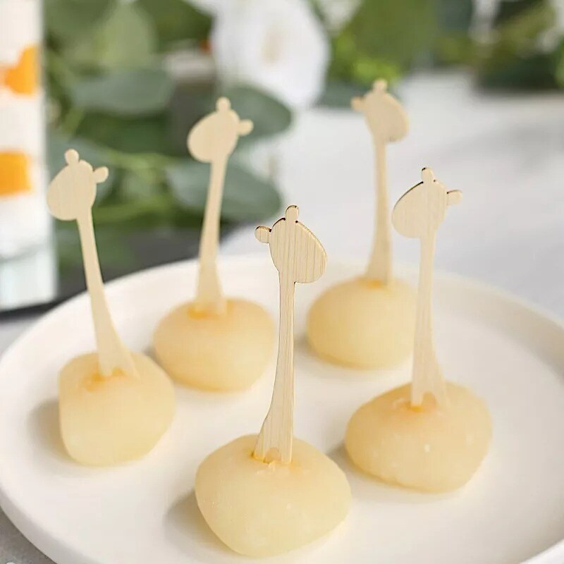 100 Natural Sustainable Bamboo Mini Forks Giraffe Cocktail Picks Party Events