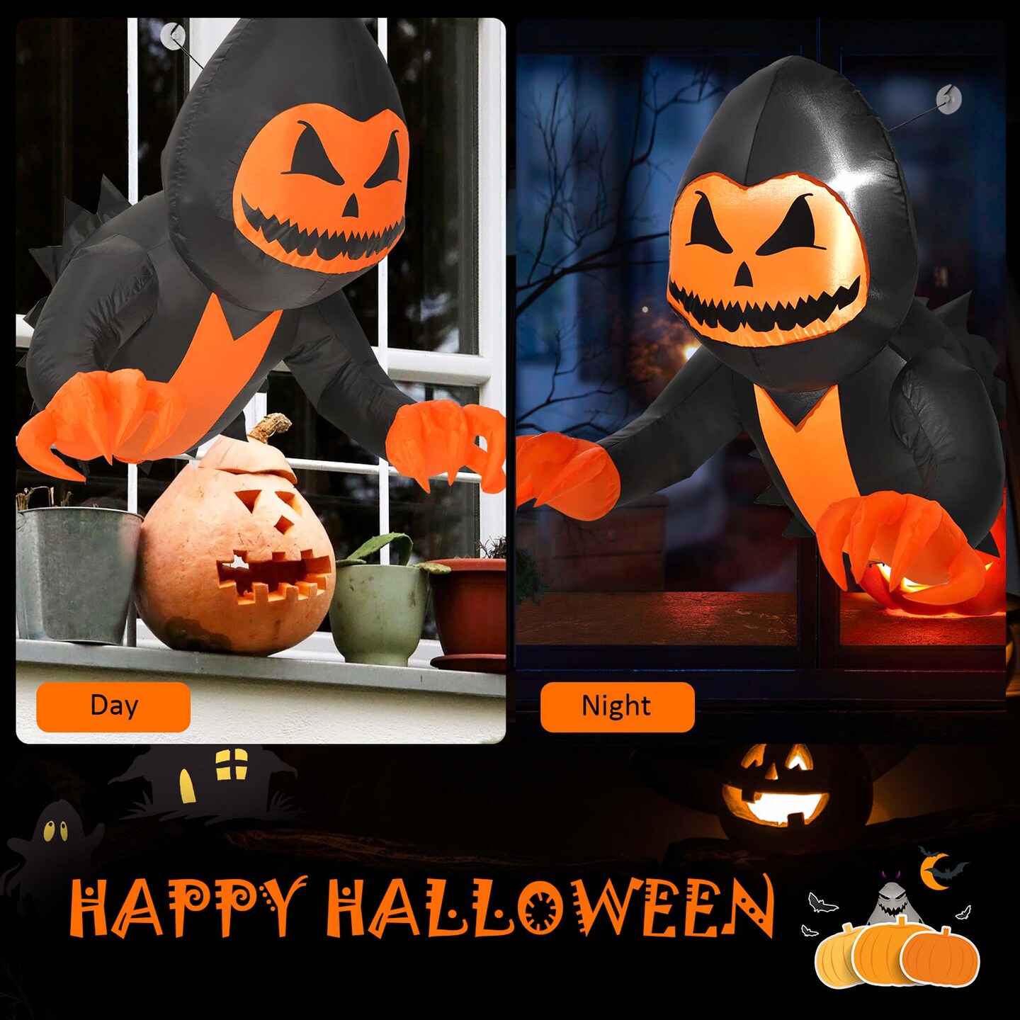 Costway 3.3 FT Halloween Inflatable Pumpkin Head Ghost Broke Out from Window