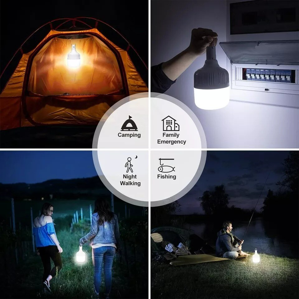 4Pack USB Rechargeable Bulbs 12 LED Outdoor Camping Tent Hanging Emergency Light