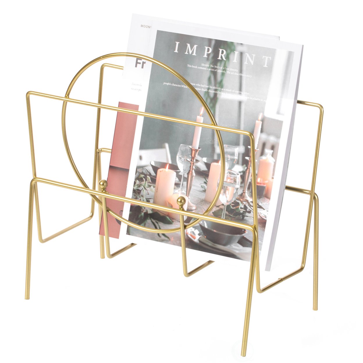 Gold Metal Modern Decorative Freestanding Floor Magazine Book Rack