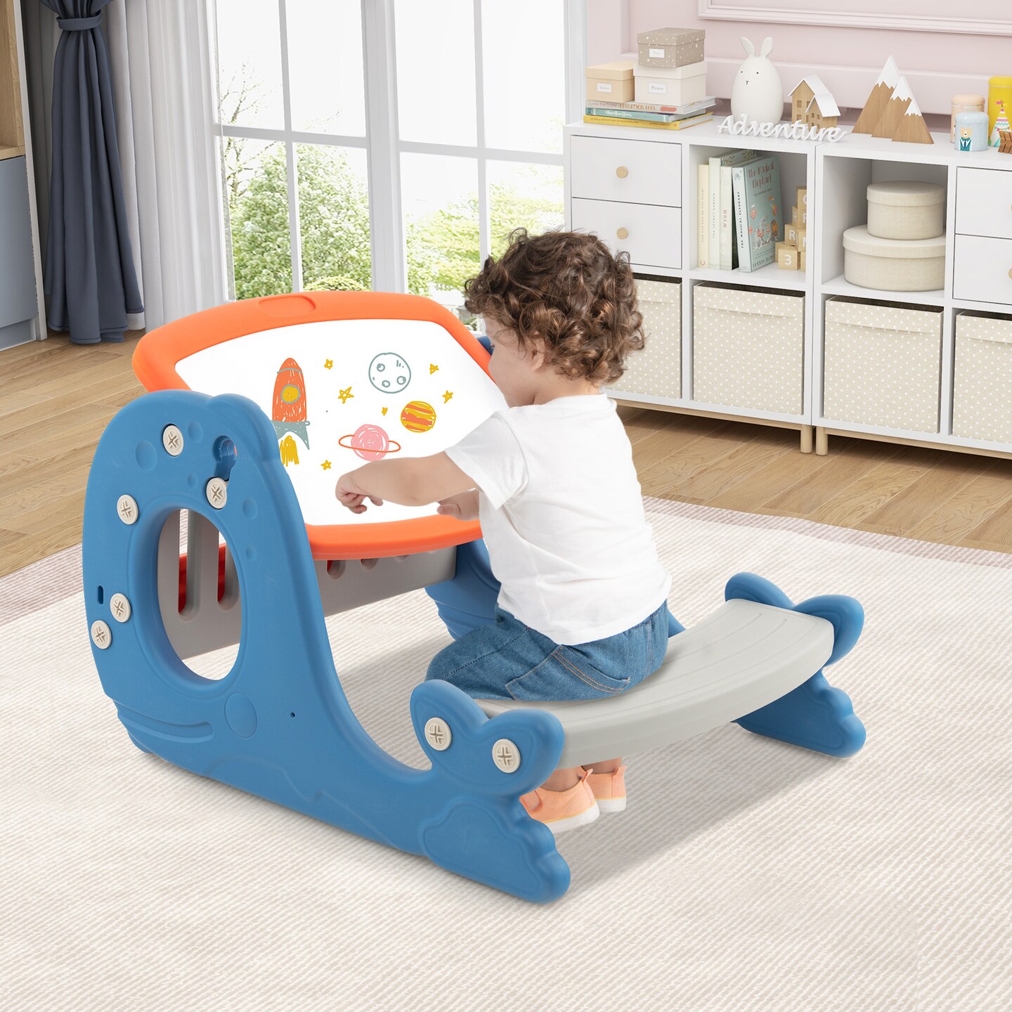 Convertible Kids Activity Table Set Toddler Easel with Erasable
