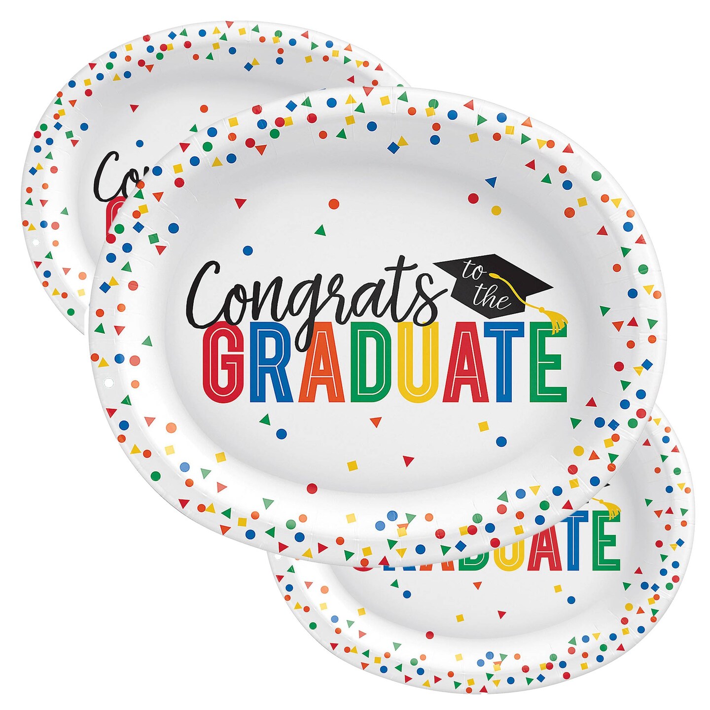 12&#x22; Congrats Grad Oval Paper Dinner Plates 20ct