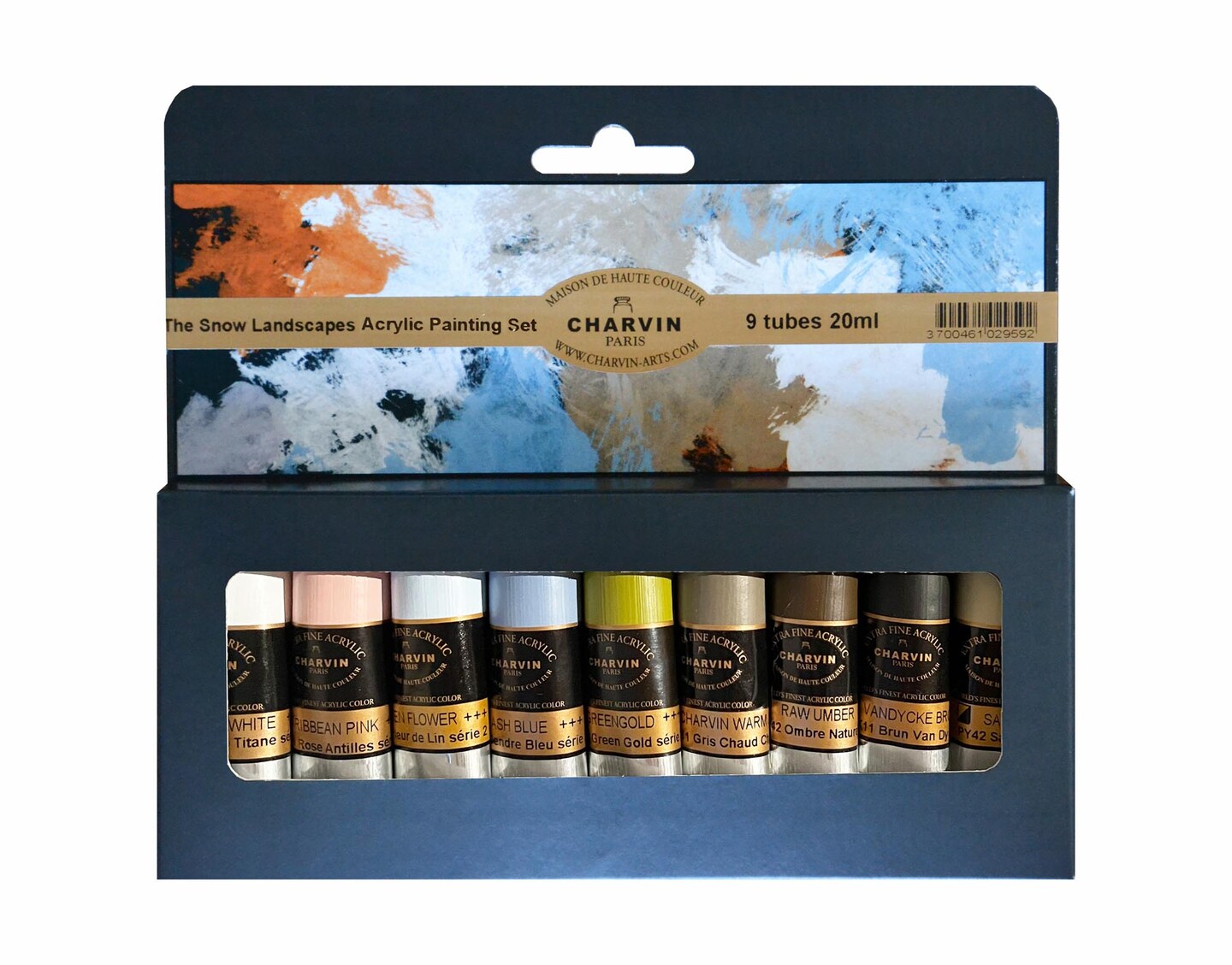 Charvin Extra Fine Professional Acrylic Paint Set for Artists, Snow Landscape - Bonjour Set of 9, 20 ml Tubes, Triple-Milled, Lightfast Pigments, Artist Acrylic Paints in Nature-Inspired Hues