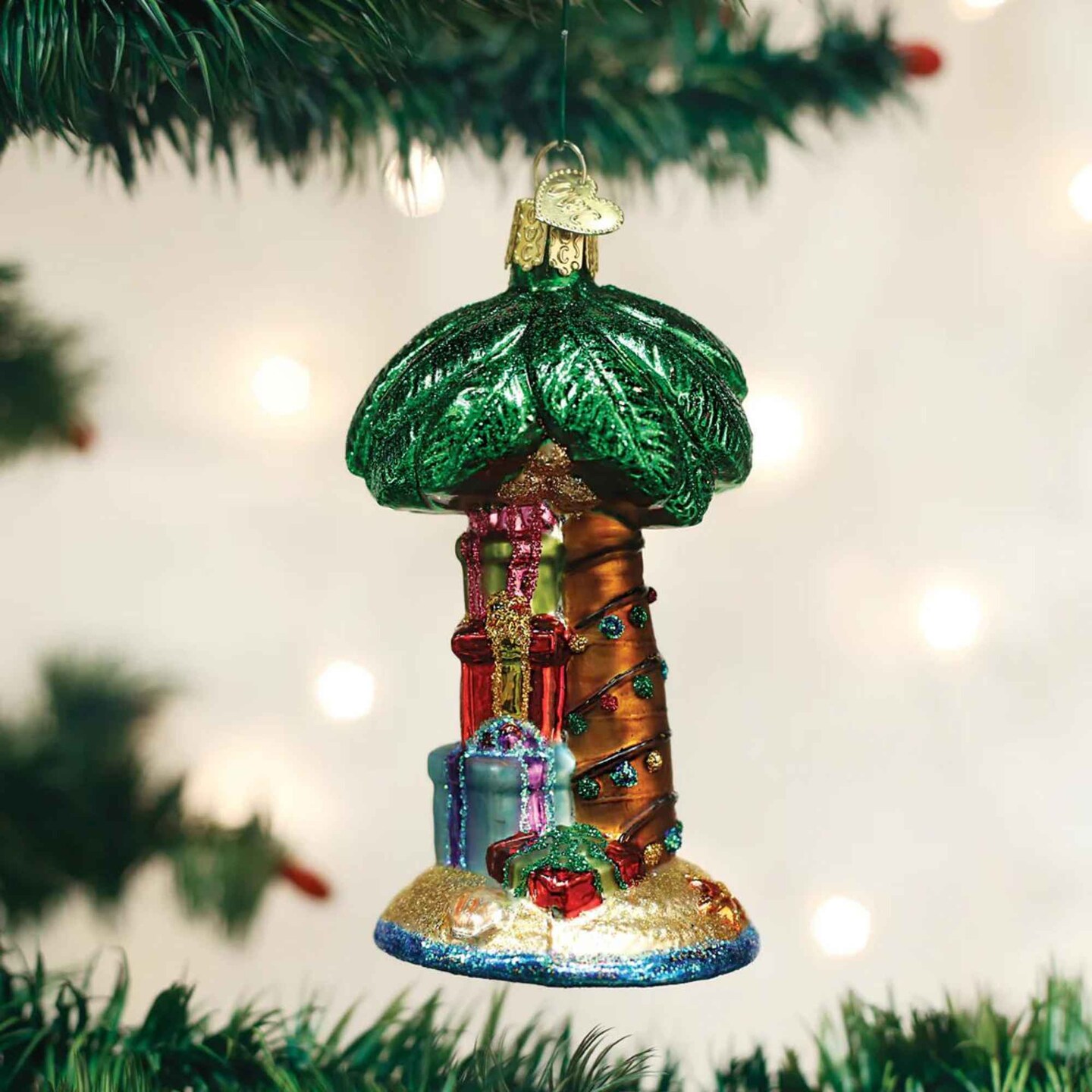 Old World Christmas 4.5 Inch Christmas Palm Tree Tree Ornament , Sand Gifts Beach Ocean