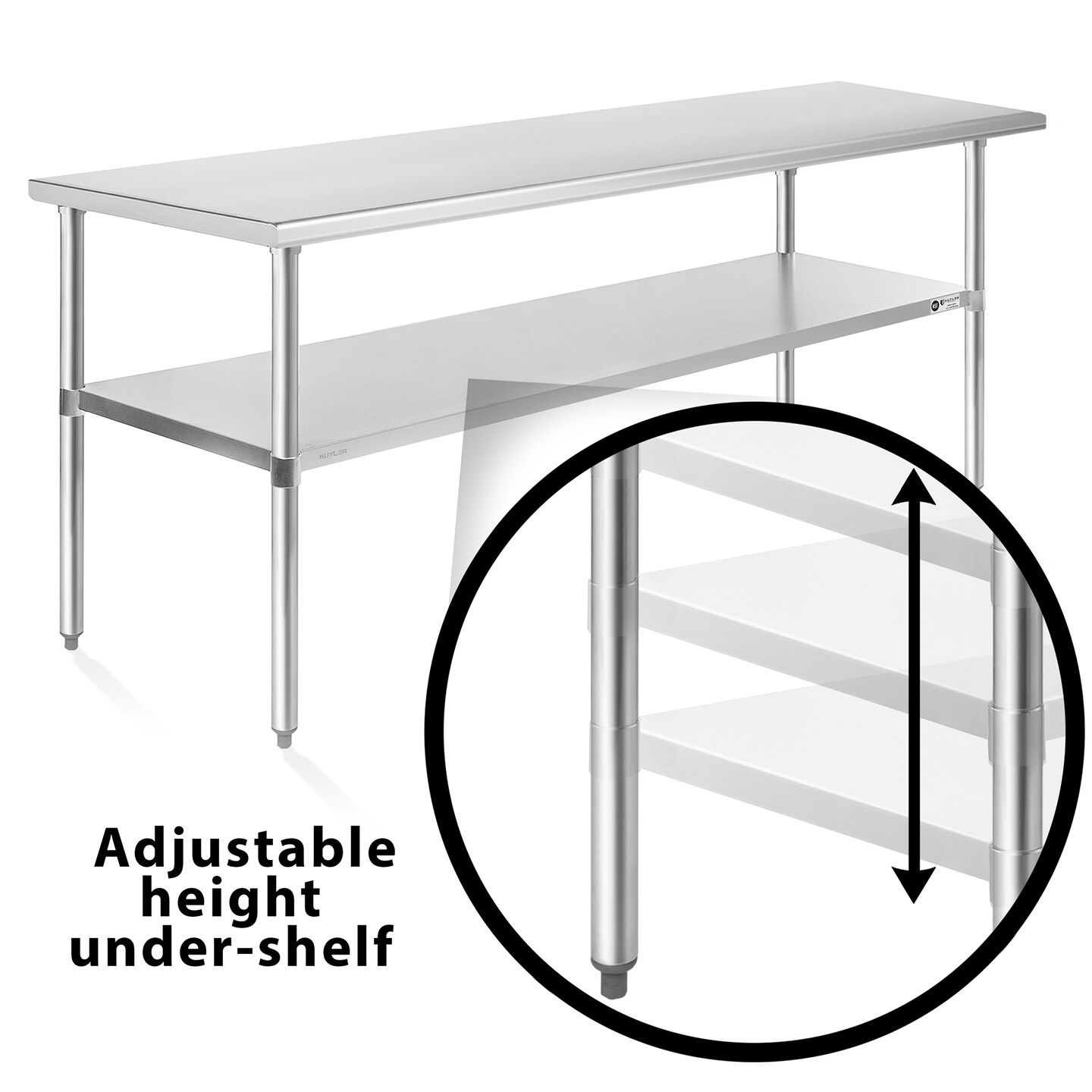 KUTLER Stainless Steel Table, NSF Heavy Duty Commercial Kitchen Prep and Work Table with Undershelf for Restaurant, Hotel, Home