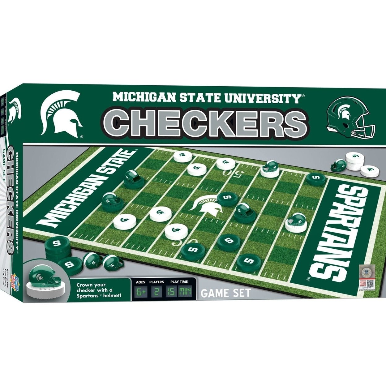 Michigan State Spartans Checkers Board Game Ncaa 24 Pieces Helmet King 13X21in