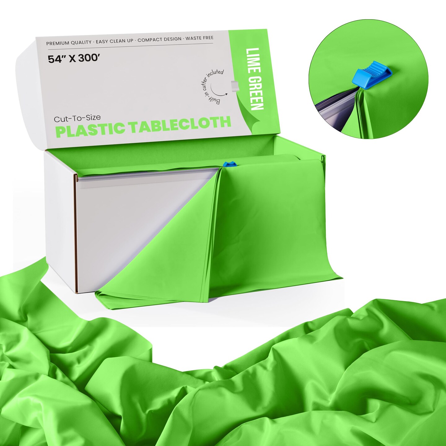 Party Solids 54" x 300' Plastic Table Cover Roll with Slide Cutter – Cut-to-Size Dispenser Box – Makes Up to 36 Disposable 8' Rectangle Tablecloths by Exquisite