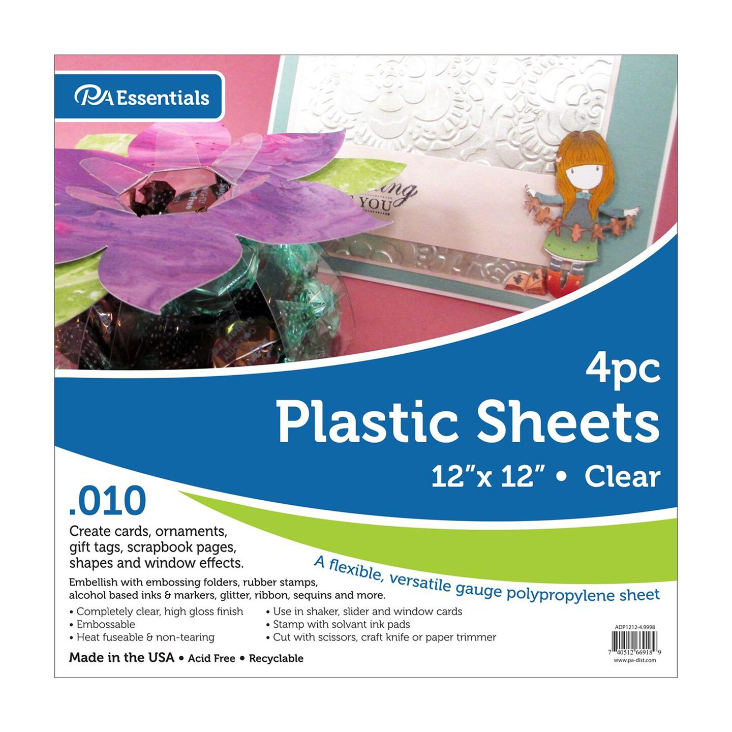 Accent Design Paper Accents Clear Plastic Sheets 12x12, .010" Thick, 4-Pack, Plexiglass Sheets, Acrylic Acetate Sheets for Crafts, DIY Projects, Painting, Picture Frames, Stencils & More