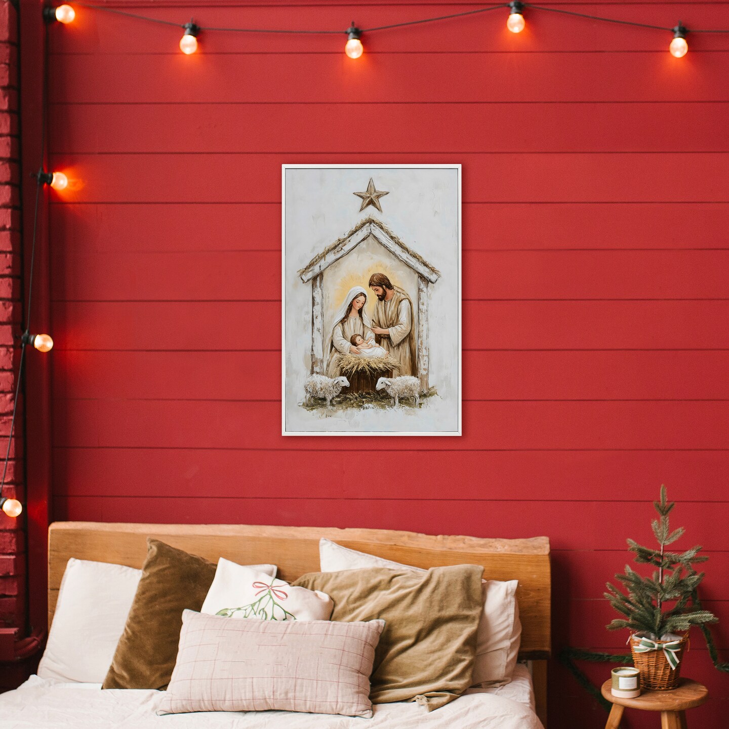 Stupell Industries Little Lambs & Nativity Framed Giclee, design by Petal Prints Design