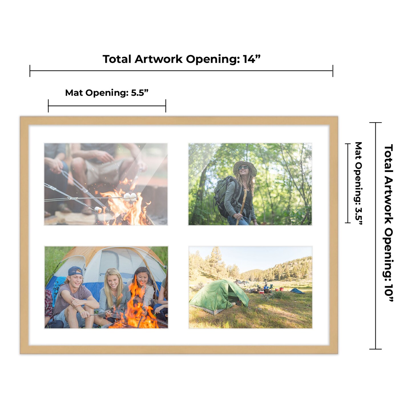 Natural Finish Collage Frame - White Mat, 20 Frame Sizes to Choose From, UV Acrylic, Wall Hanging Hardware, Vertical or Horizontal Display