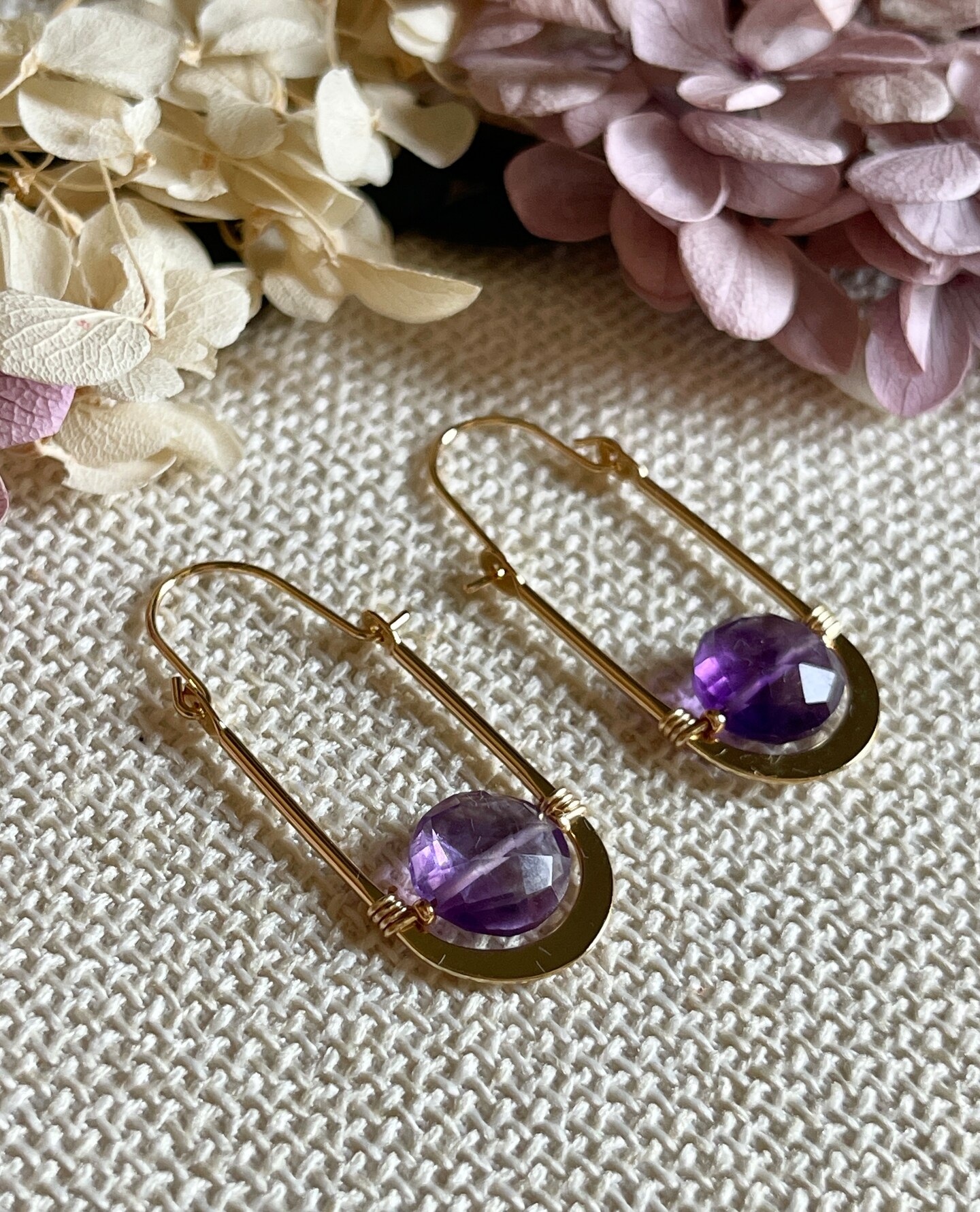 Natural Amethyst, Amethyst Crystal, Amethyst Point, Sterling Silver discount Hoops, Beaded Hoops, Wire Wrapped Earrings, Purple, Unpolished Stones