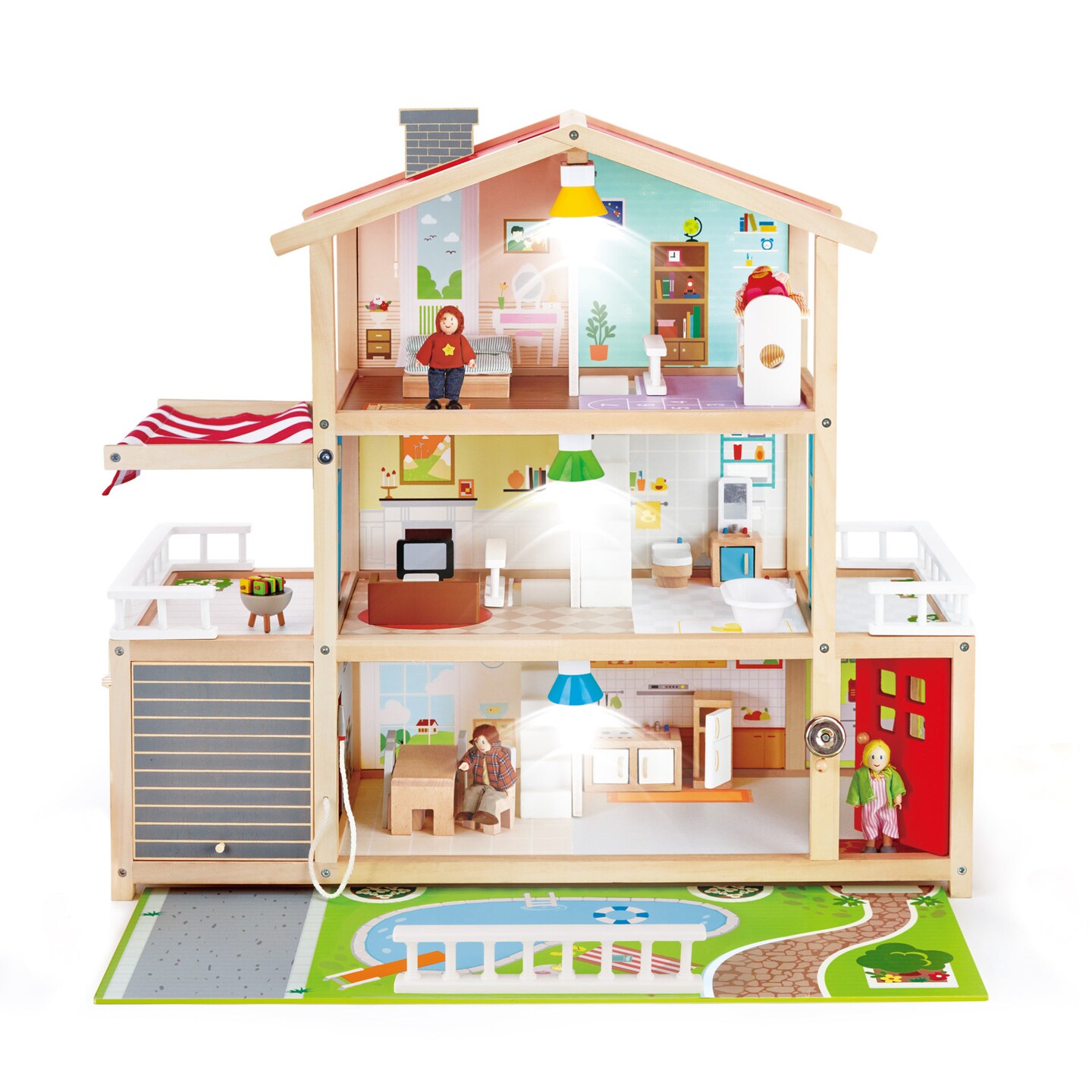 Hape Doll Family Mansion Kid&#x27;s Wooden Dollhouse with LED Lights