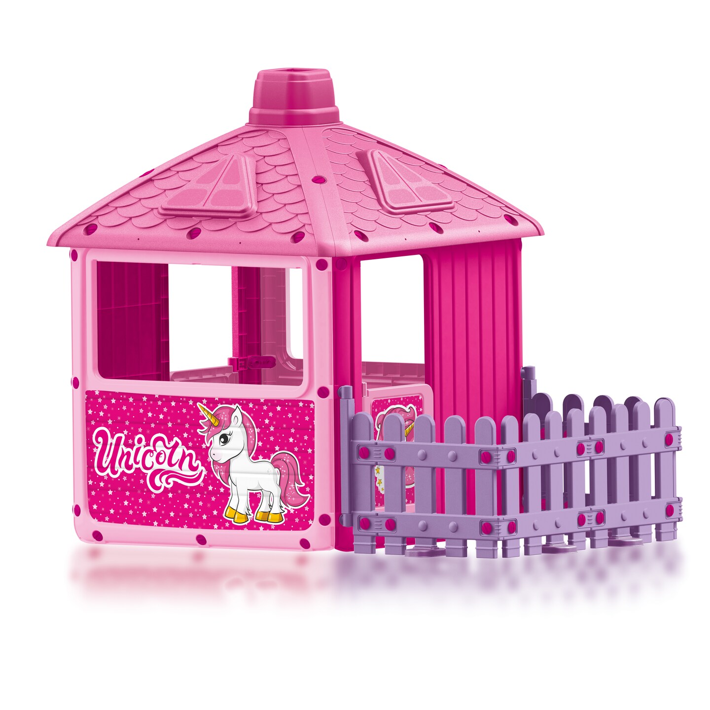 Dolu Toys - Unicorn Play House With Fenced Garden, Pink