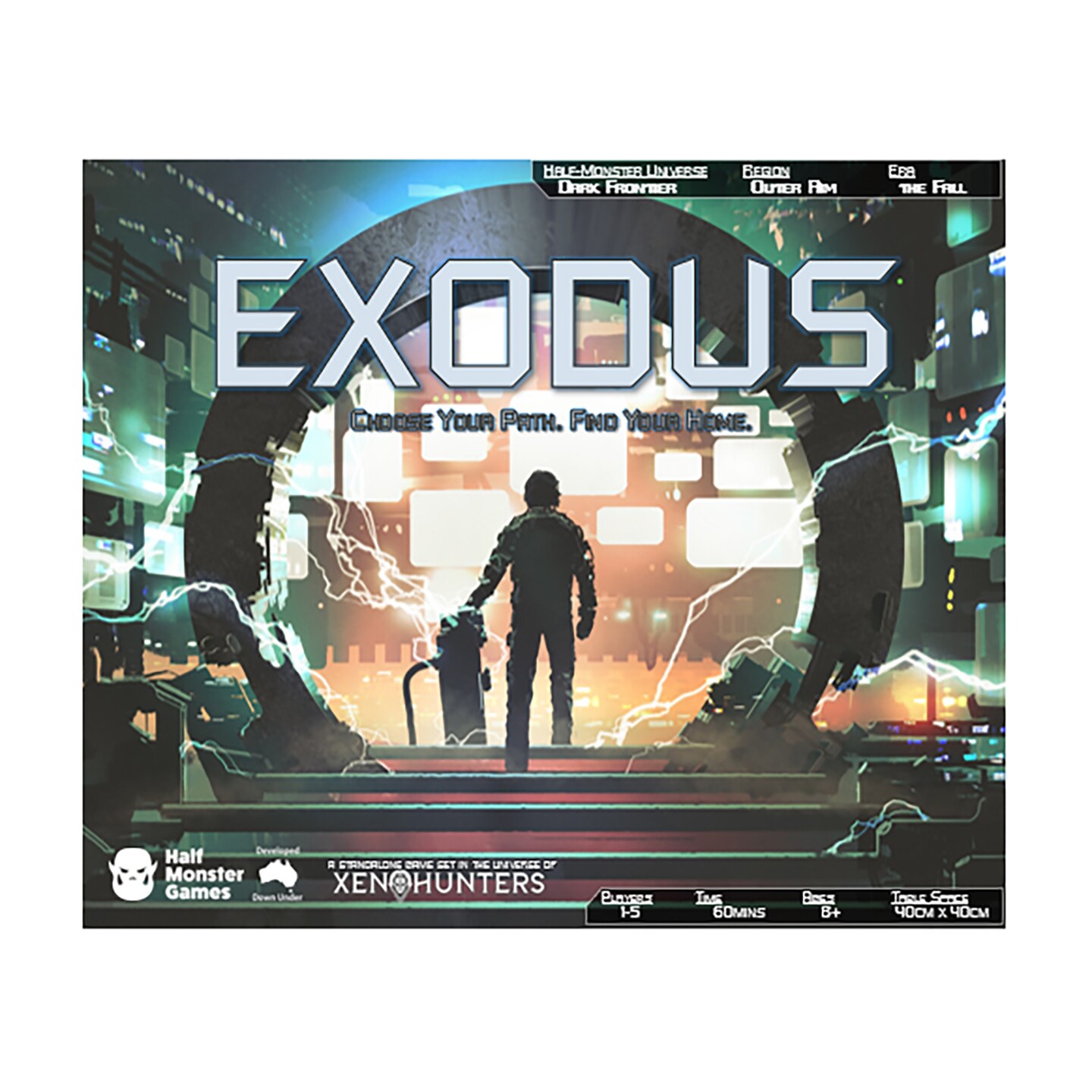 Exodus: Choose Your Own Adventure Card Game - Xenohunters Universe. Age 8+, 1-5 Players, 15-60 Min Game Play. Half-Monster Games