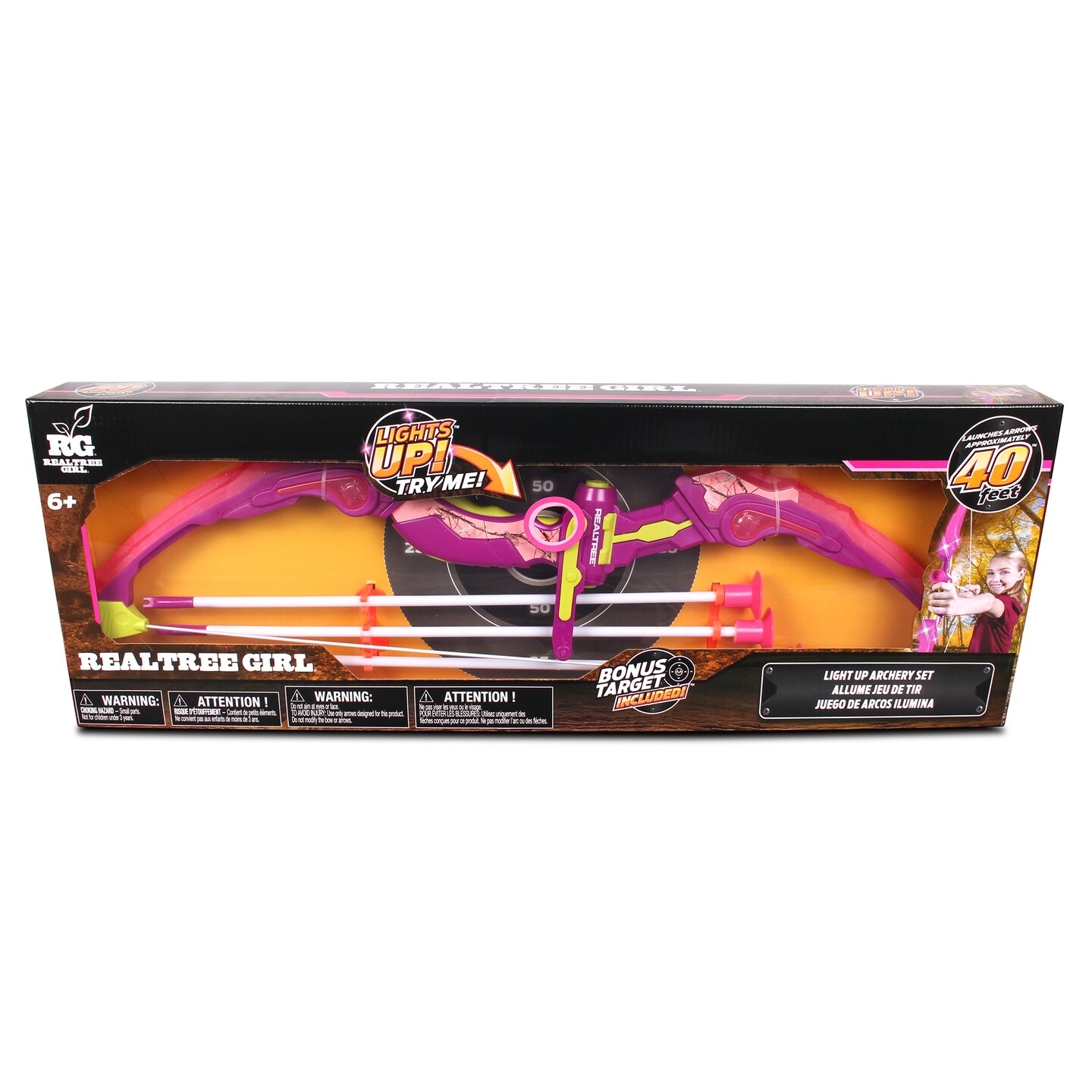 RealTree Girl: Light-Up Archery Set - Pink - NKOK, Bow Lights Up &#x26; Flashes Patterns, W/ 3 Suction Tip Arrows, Ages 6+