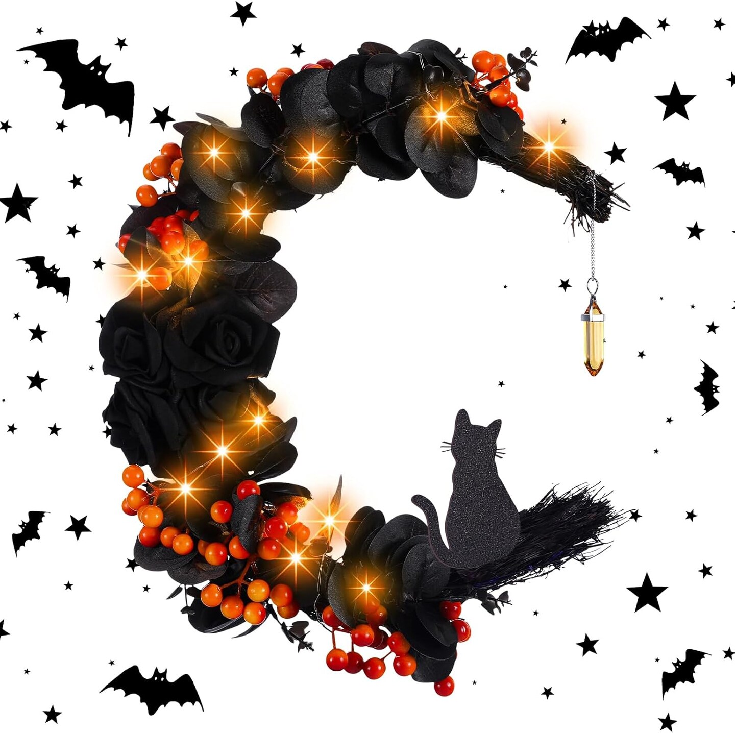 Halloween Wreaths Moon Cat