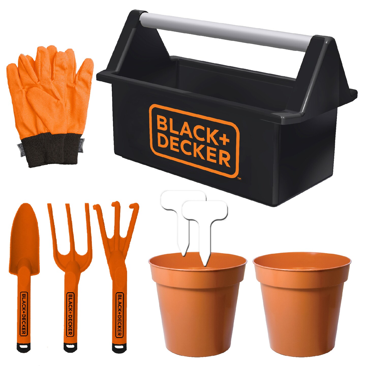 Black and Decker Open Garden toolbox complete with eight piece garden tools set for kids
