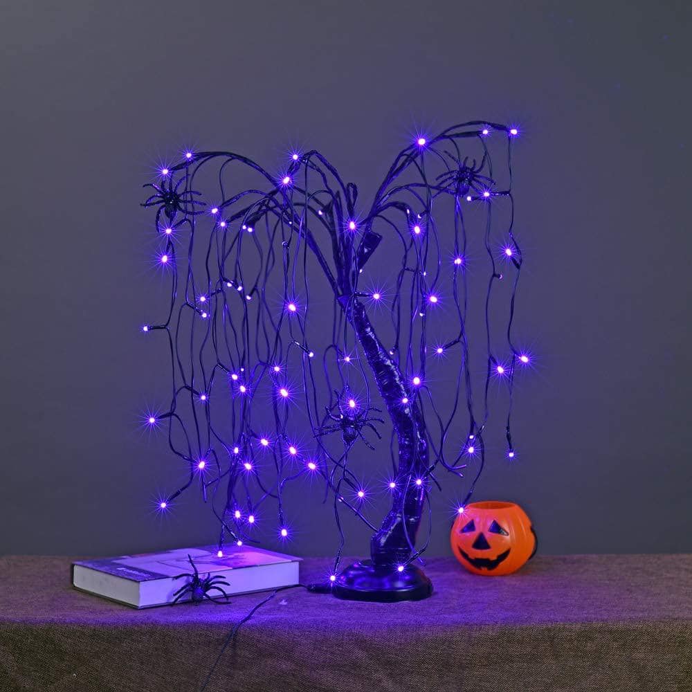 7 FT Purple Pre Lit LED Artificial Christmas Tree Halloween Willow Tree