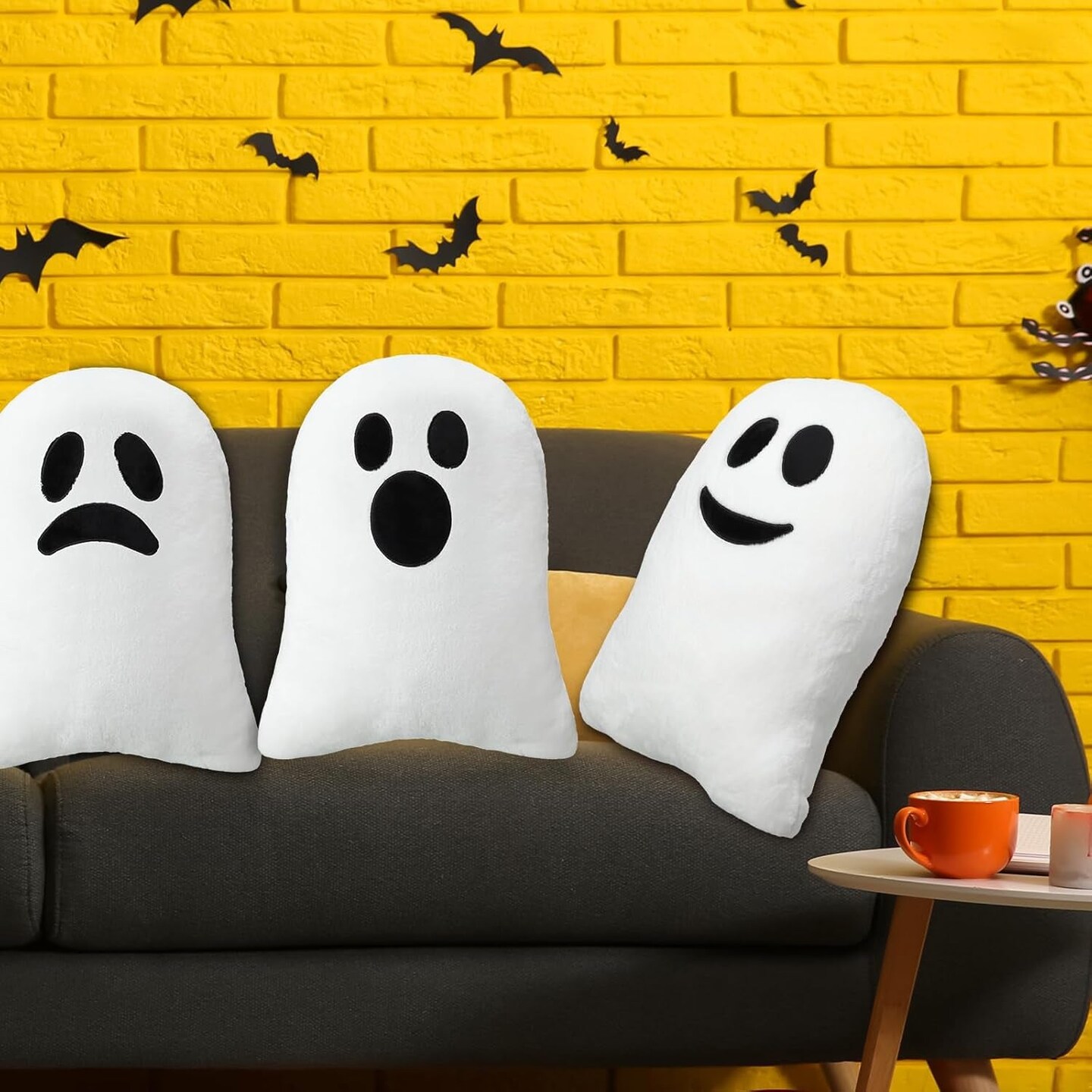 3 Pcs Halloween Pillows Cute Ghost Shaped Pillow Halloween Decorative Throw Pillow 15.7&#x27;&#x27; Stuffed Ghost Fluffy Plush Pillow Soft Cute Throw Pillow for Halloween Home Party Decor Gift (Funny)