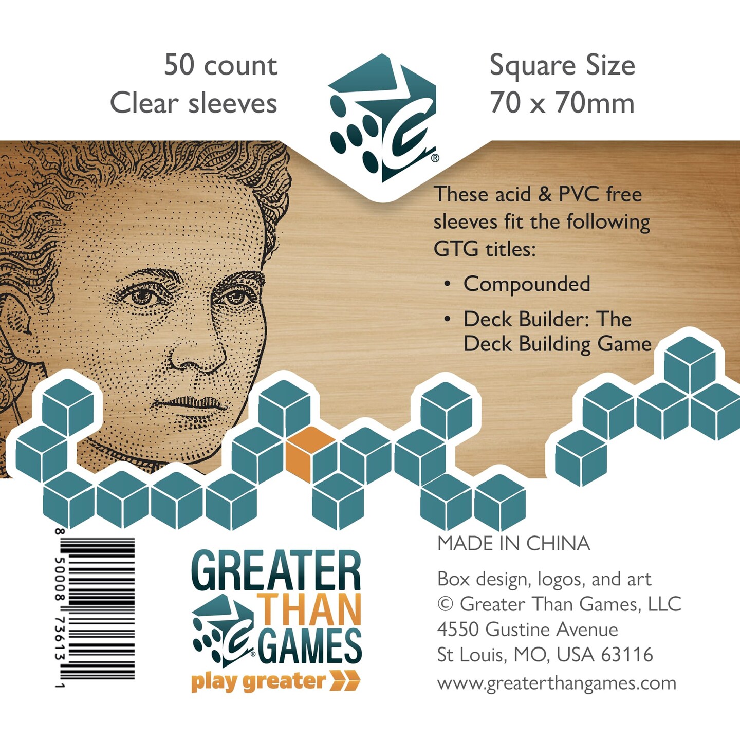 Square Size Card Sleeves - 50 Clear Sleeves, 2.75&#x22;x2.75&#x22; (70x70mm), Accessory To Protect Your Cards, Greater Than Games