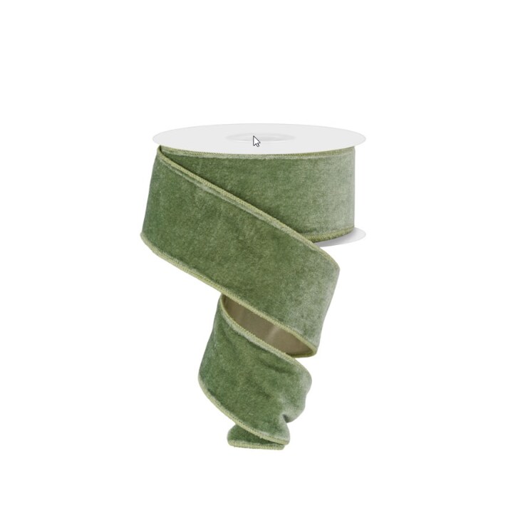 2.5&#x22;x10yd Sage Green Velvet Ribbon | Wired Deluxe Velvet with Satin Backing for Bows &#x26; Decor (RGE165930)