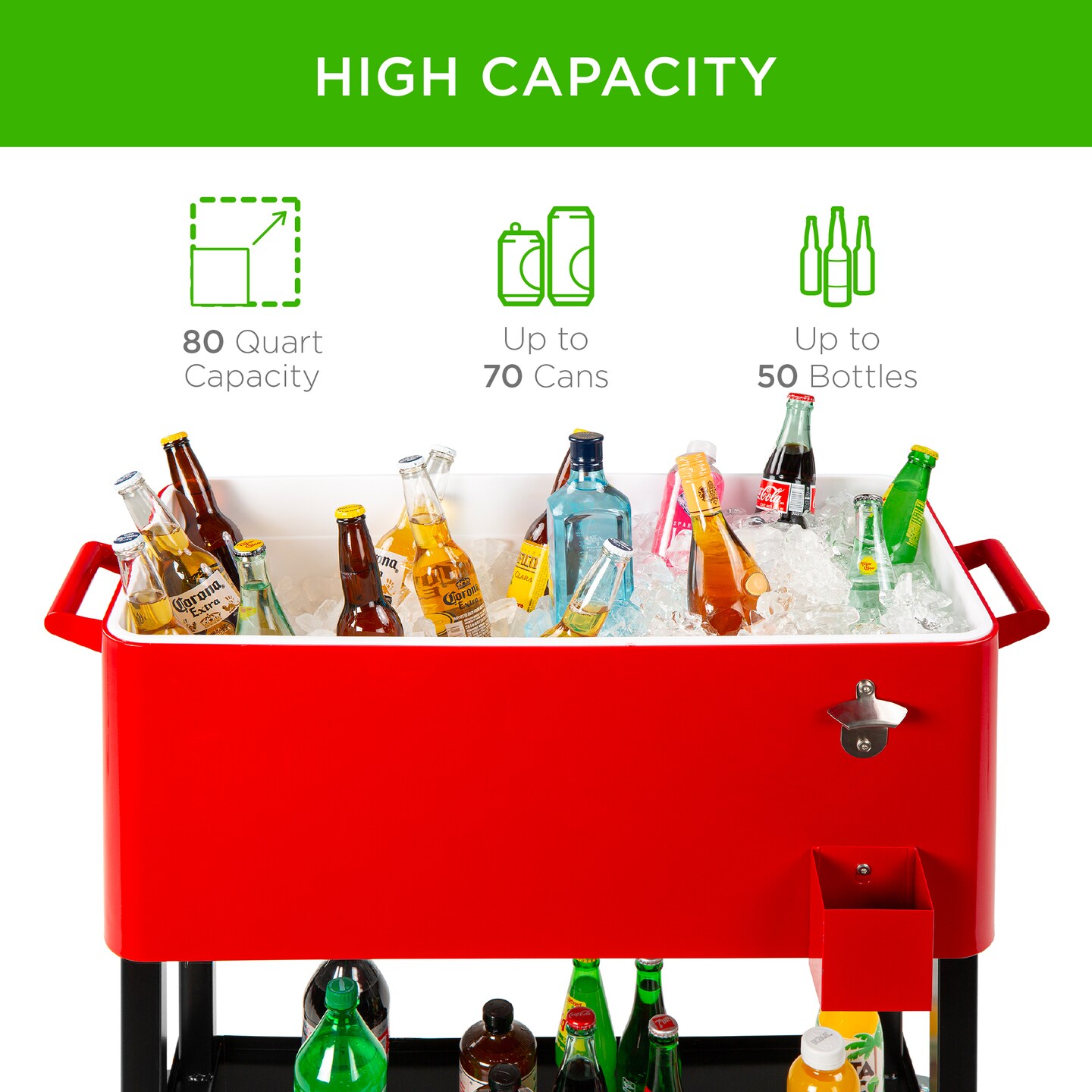 Best Choice Products 80qt Steel Rolling Cooler Cart w/ Bottle Opener, Catch Tray, Drain Plug, Locking Wheels