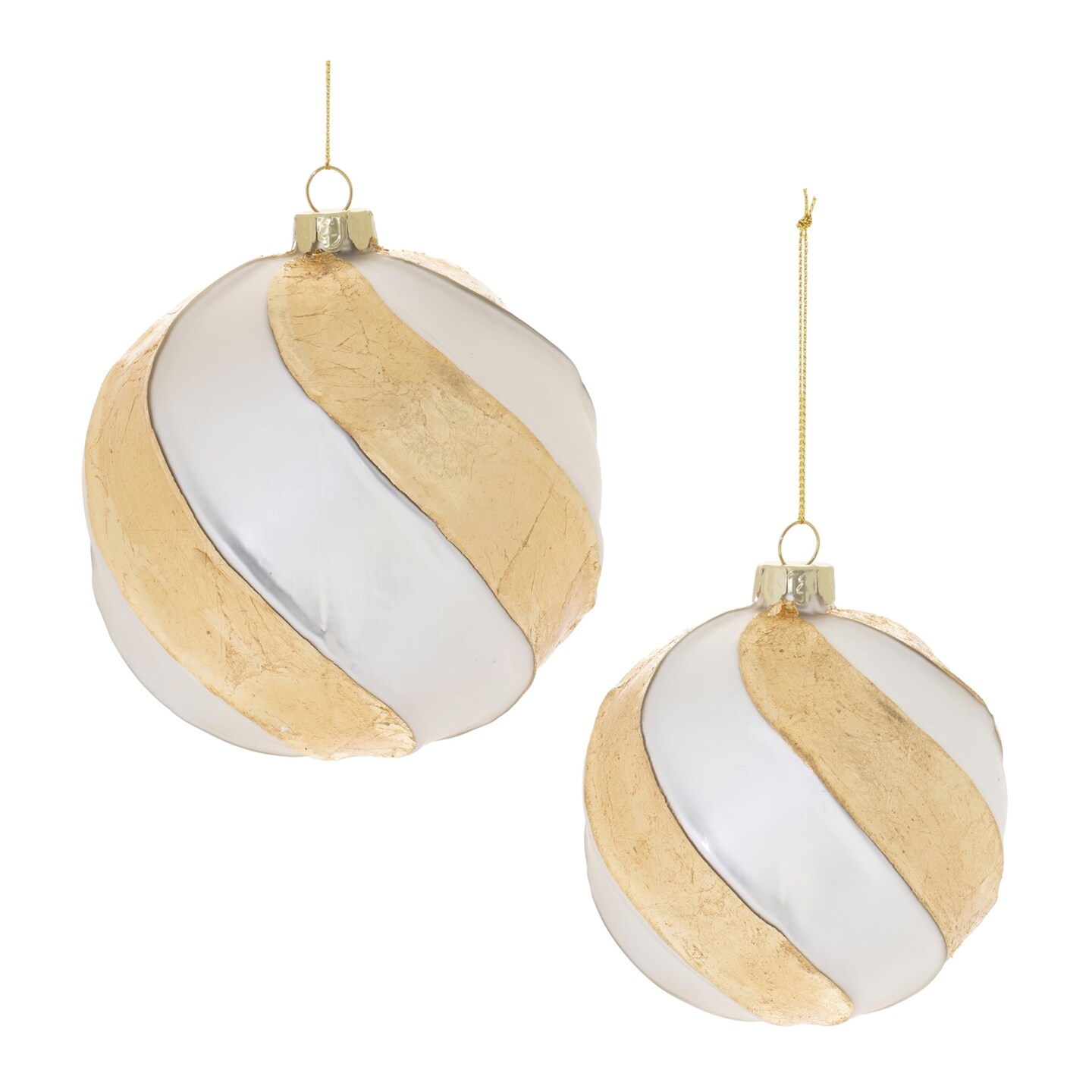 Melrose Distressed Glass Christmas Ball Ornaments - 5&#x22; (127mm) - White and Gold - 6ct
