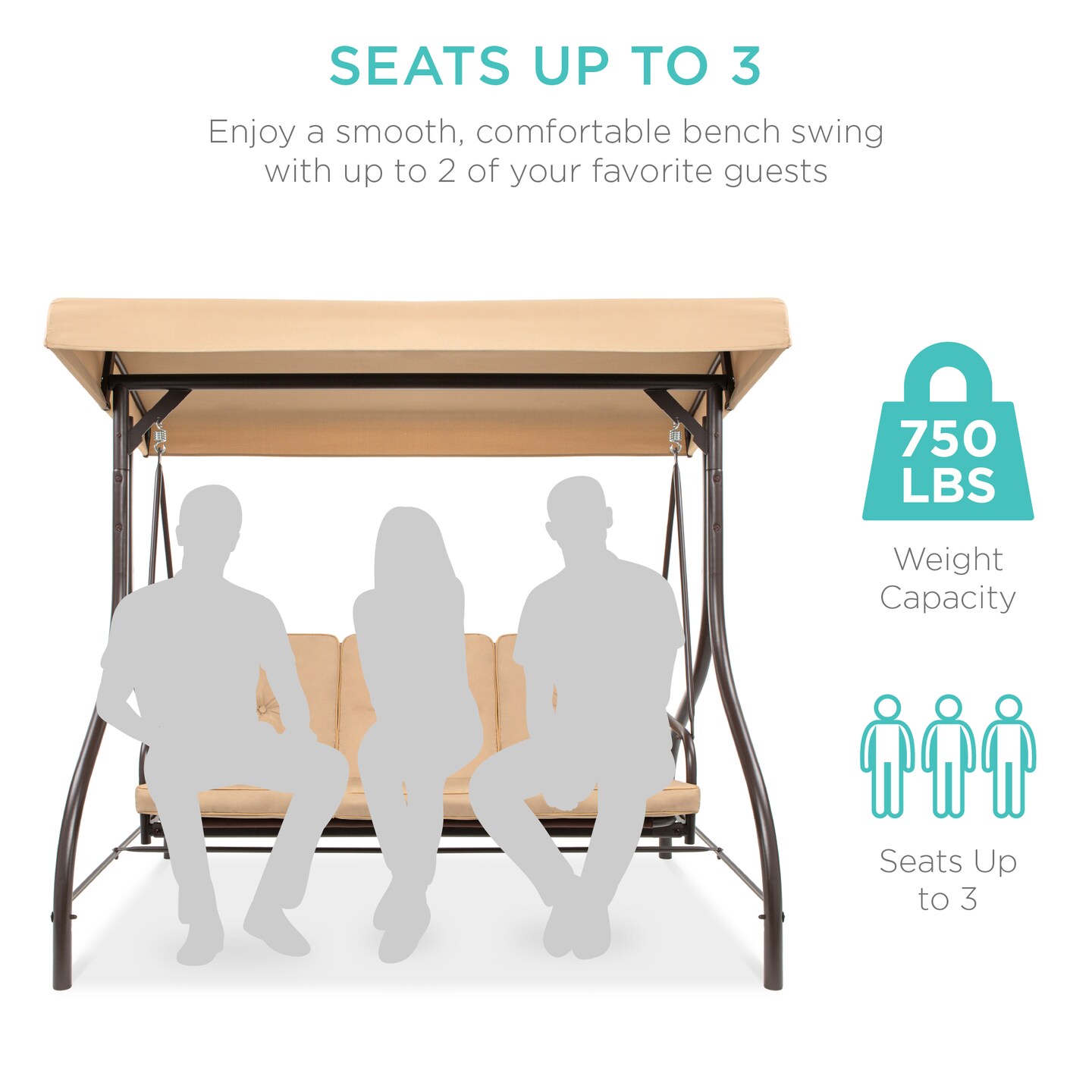 Best Choice Products 3-Seat Outdoor Converting Canopy Swing Glider Patio Hammock w/ Removable Cushions