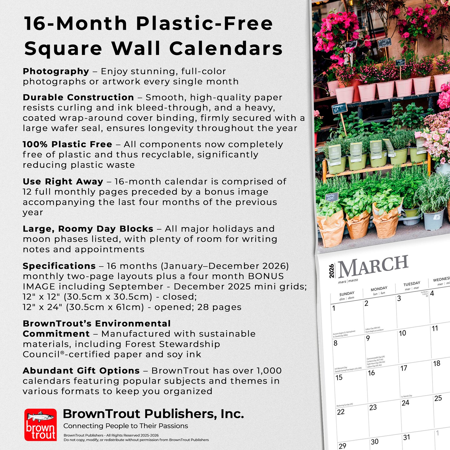 Paris | 2026 12 x 24 Inch (Hanging) Monthly Square Wall Calendar | Foil Stamped Cover | English/French Bilingual | Plastic-Free