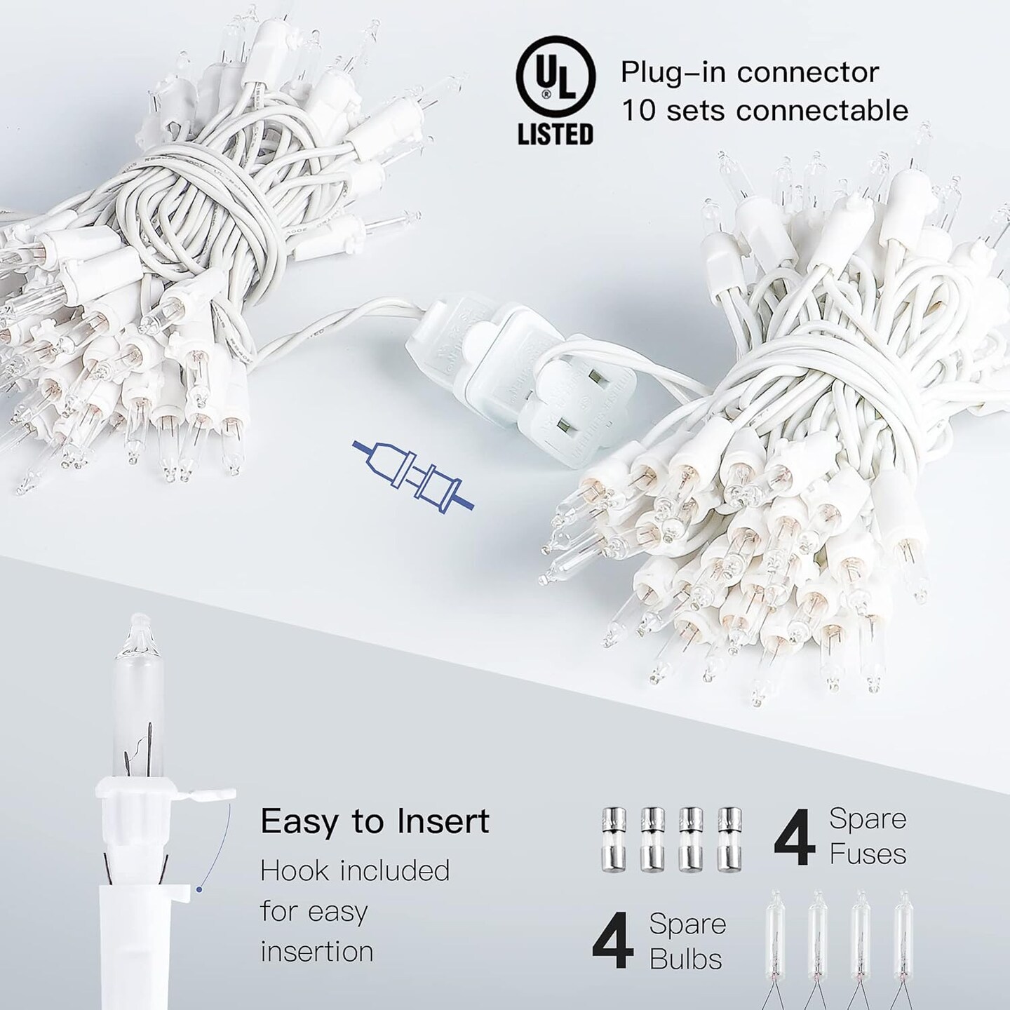 2-Pack 50-Count Clear Christmas Lights, Warm White Incandescent Mini String Lights with White Wire, UL Certified, Connectable for Indoor & Outdoor Holiday, Xmas Tree, Party, Wedding, Home Decor (Warm White)