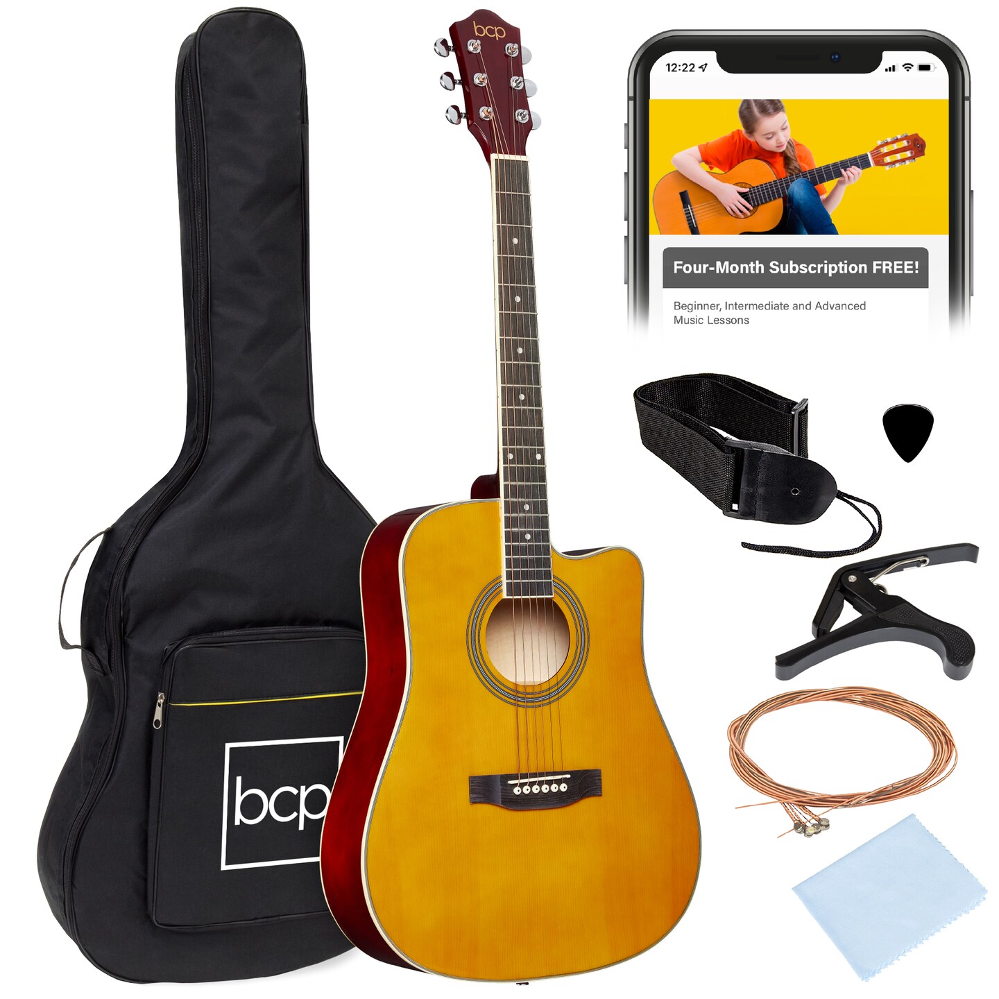 Best Choice Products 41in Full Size Beginner Acoustic Guitar Set with Case, Strap, Capo, Strings