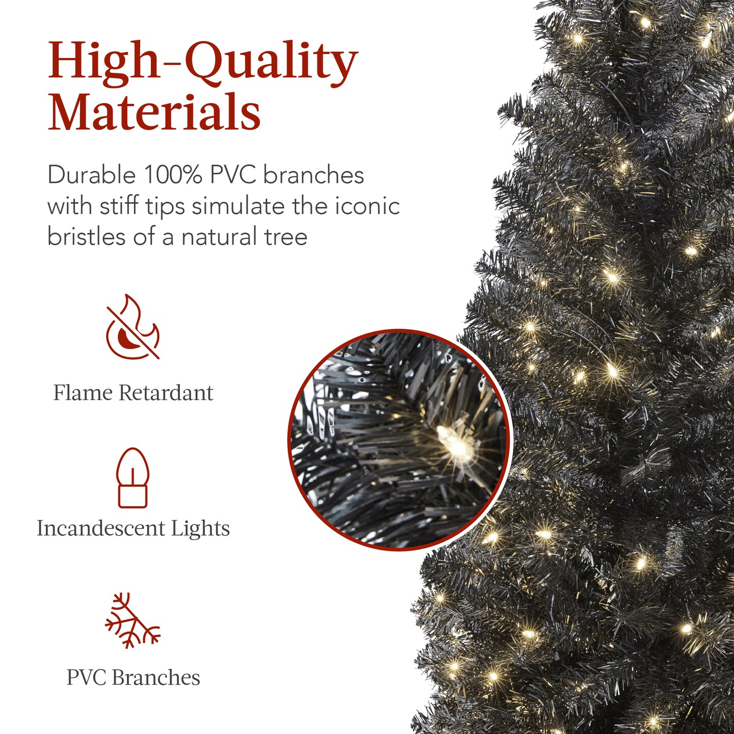 Best Choice Products Pre-Lit Black Artificial Christmas Tree, Holiday Pencil Tree w/ Metal Base