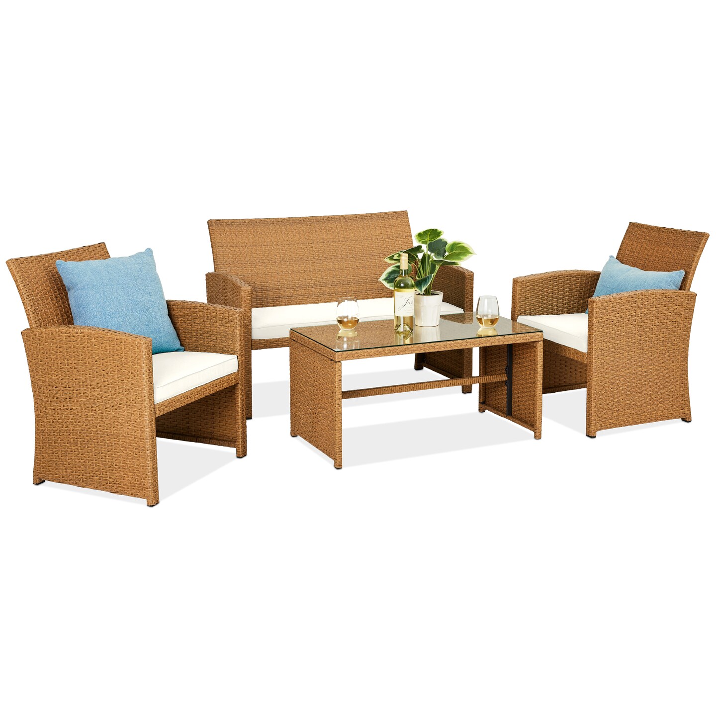 Best Choice Products 4-Piece Outdoor Wicker Patio Conversation Furniture Set w/ Table, Cushions