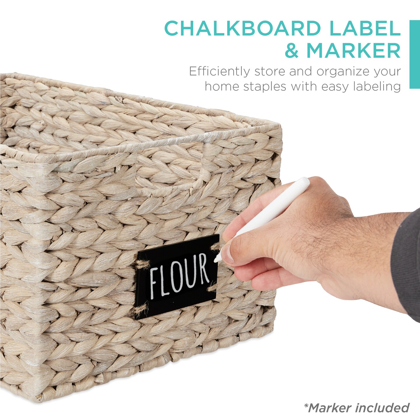 Best Choice Products Set of 2 16in Woven Water Hyacinth Pantry Baskets w/ Chalkboard Label, Chalk Marker