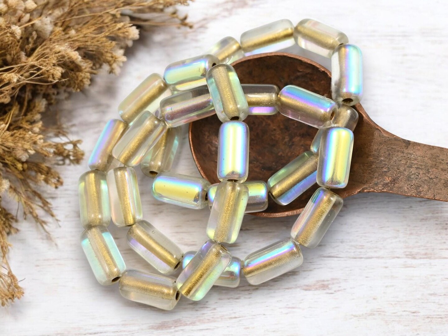 *10* 14x7mm Gold Lined Crystal AB Tube Beads