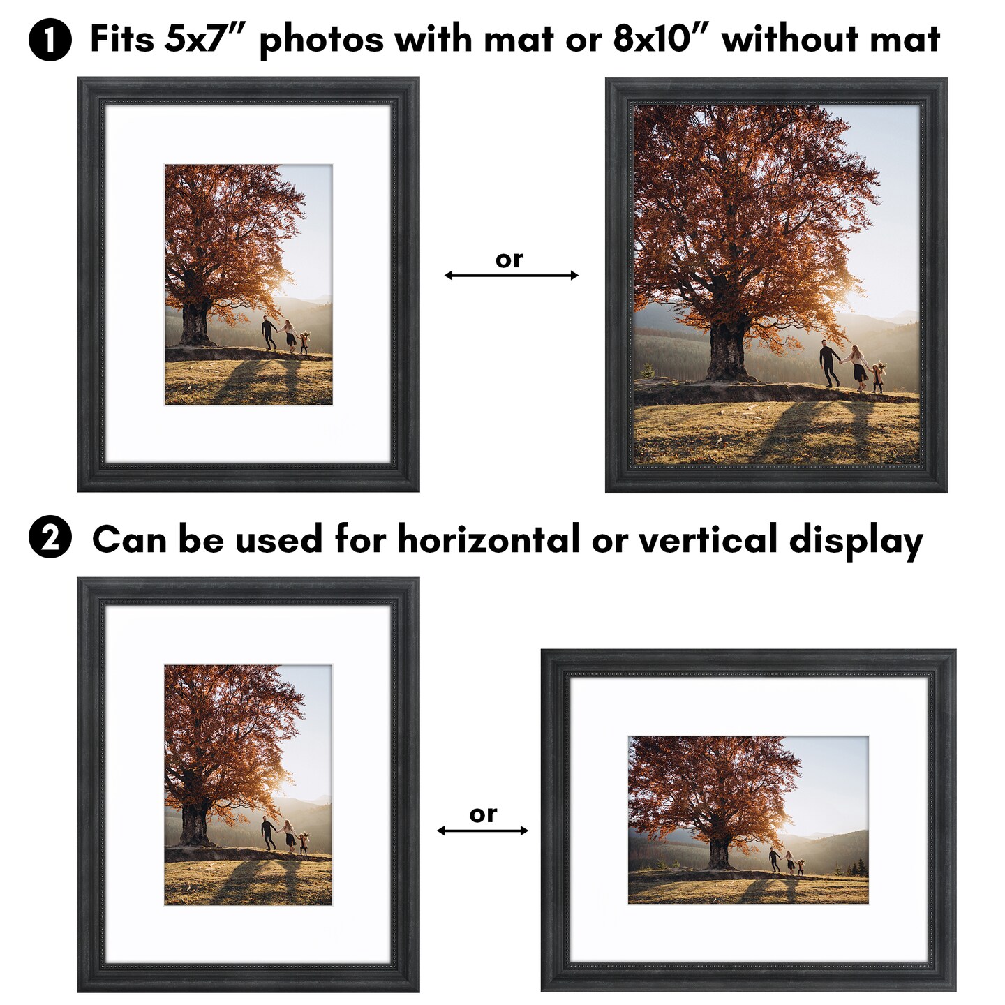 Americanflat Vintage Frames - Picture Frame with Beaded Accents - Use with Included Mat - Distressed Finish