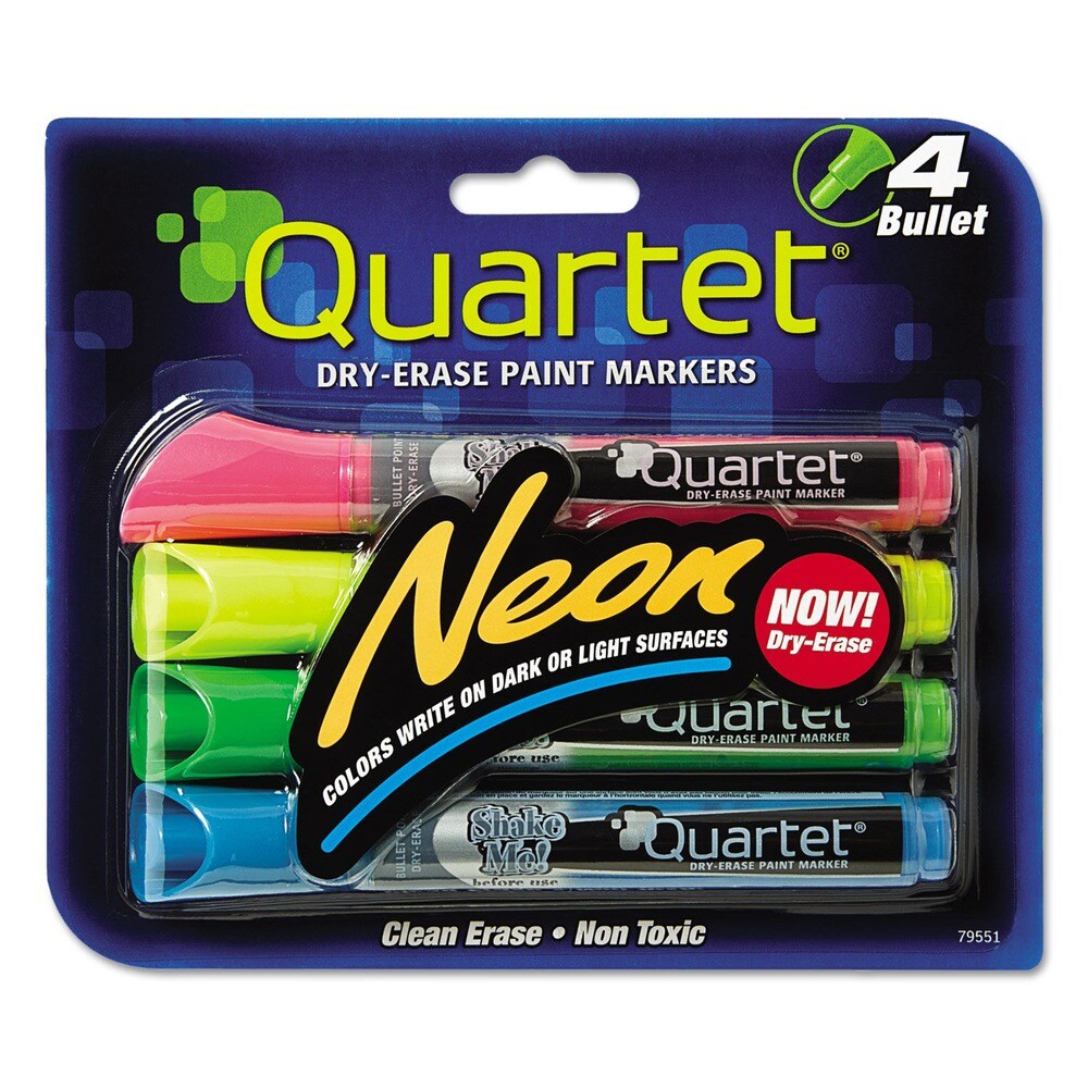 Quartet Neon Bullet Tip Dry Erase Marker Set - Broad/Assorted Colors (4/Pack)
