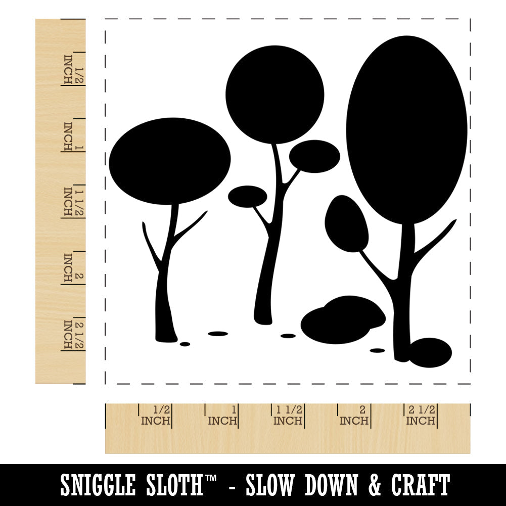 Minimalist Trees and Bushes in Forest Square Rubber Stamp for Stamping Crafting