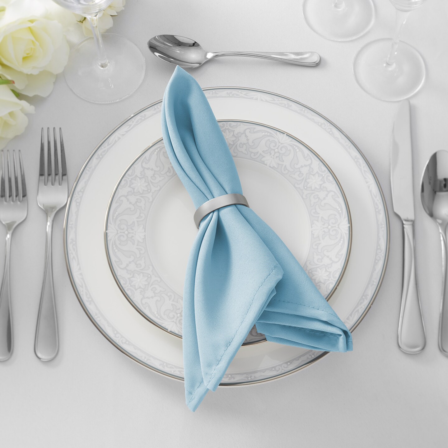 Lann's Linens Set of 12 Cloth Dinner Napkins, 17-inch Polyester Napkins, Washable and Reusable Fabric for Weddings, Hotels, Restaurants