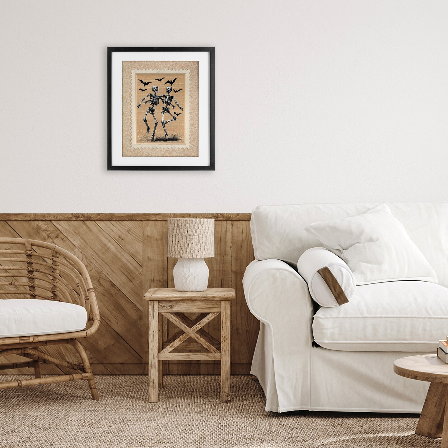 Stupell Industries Vintage Dancing Skeletons Stamp Framed Print Under Glass, design by Arlington Prints